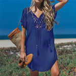 Fanbety  Plus size Tassels Beach Wear dress Women Swimsuit Cover Up Bathing  Summer Mini Dress Loose Solid Pareo Cover up dress