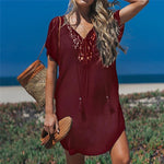 Fanbety  Plus size Tassels Beach Wear dress Women Swimsuit Cover Up Bathing  Summer Mini Dress Loose Solid Pareo Cover up dress