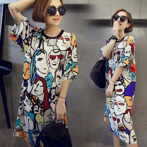 2019 Hot Sale Summer New T-Shirts Women One-pieces Pajama Printed O-neck Short Sleeve Loose Sleep Dress for Summer KA-BEST