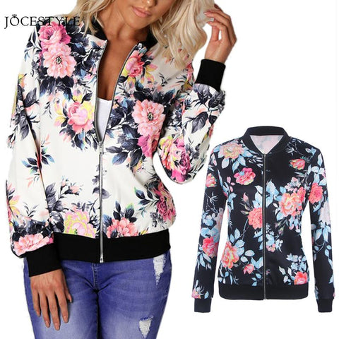 Retro Floral Printed Coat Zipper Bomber Collar Jacket Women Vintage Soft Long Sleeve Loose Casual Girls Outwear Dropshipping