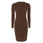 New Hot Autumn Spring Women Long Sleeve Dacron Dress Bodycon Sexy Slim Fit сарафан O-neck Casual solid color  straight Dresses