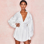 Office Lady Women Deep Femal Ladies Long Sleeve Deep Shirt Dress Sexy Mini Beach Dress  Elegant Sexy Party Dress New