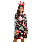 Women's Xmas Dress Snowman Snow Reindeer Long Sleeve Christmas Party A-Line Mini Dress Plus Size S-3XL