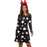 Women's Xmas Dress Snowman Snow Reindeer Long Sleeve Christmas Party A-Line Mini Dress Plus Size S-3XL