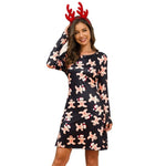 Women's Xmas Dress Snowman Snow Reindeer Long Sleeve Christmas Party A-Line Mini Dress Plus Size S-3XL