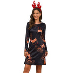 Women's Xmas Dress Snowman Snow Reindeer Long Sleeve Christmas Party A-Line Mini Dress Plus Size S-3XL