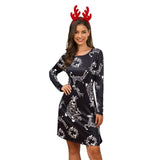 Women's Xmas Dress Snowman Snow Reindeer Long Sleeve Christmas Party A-Line Mini Dress Plus Size S-3XL