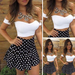 New Women Lady Evening Party Dress Dresses Short Sleeve Bodycon Casual Summer Costume White Polka Dot Short Mini Dress 2PCs