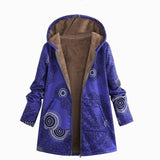 Womens Casual Winter Coat jacket Warm velvet Outwear Floral Print Hooded Pockets Zipper Print Ethnic Style Outwear Dropshipping