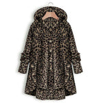 Winter Coat Women Button Leopard Fleece Jacket Plus Size Asymmetrical Hem Hooded Sweater Outwear Women Oversize Overcoat New