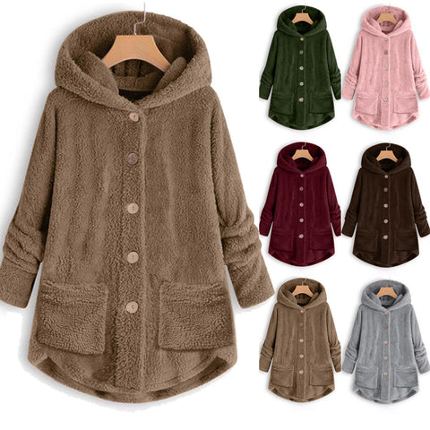 6 Colors Women's Coats Stylish Female Long Sleeve Jackets Plush Tops Hooded Loose Cardigan Wool Coat Winter Jacket Plus Size