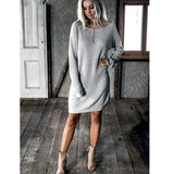 New Fashion Women O Neck Long Sleeve Dress Solid Color Loose Dress Ladies Casual Warm Mini Dress Winter