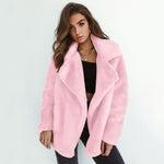 Winter Soft Plush Slim Women Jackets Turn Down Collar Warm Loose Casual Streetwear Clothing Female Pink Black Light Brown Coats