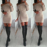 Women Autumn Winter Bandage Dress Women 2019 Sexy Off Shoulder Long Sleeve Slim Elastic Bodycon Party Mini Dresses Lady Clothes