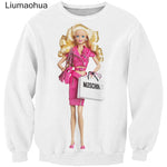 Liumaohua New Harajuku Style Outerwear Unisex Streetwear tops Men Women Sweatshirts Printed 3D Barbie Doll Sweatshirt Long Sleev