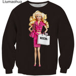 Liumaohua New Harajuku Style Outerwear Unisex Streetwear tops Men Women Sweatshirts Printed 3D Barbie Doll Sweatshirt Long Sleev