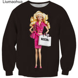 Liumaohua New Harajuku Style Outerwear Unisex Streetwear tops Men Women Sweatshirts Printed 3D Barbie Doll Sweatshirt Long Sleev