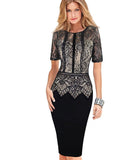 Fashion Womens Dress Vestidos Plus Size Fitted Bodycon Dress Lace Short Sleeve 386