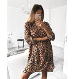 Women's Spring Sexy Leopard Dress Snake Print Striped Long Sleeve V-neck Feminine