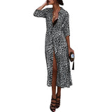 Women Summer Leopard Print Dress Fashion V-Neck Long Dress Sexy Nightclub Split Maxi Dress Womens Dresses New Arrivals