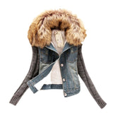 Fashion Denim Coat Winter Women Jeans Warm Coat Female Plush Fleece Short Denim Jacket Slim Elegant Fur Collar Outerwear Tops